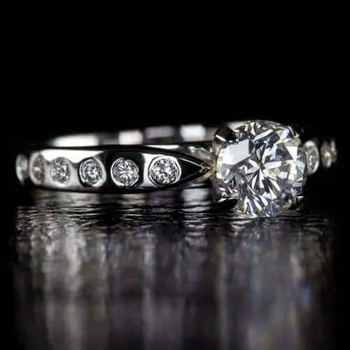 1.2ct NATURAL ROUND BRILLIANT CUT F Si2 DIAMOND BURNISH ENGAGEMENT RING 1.25ct
