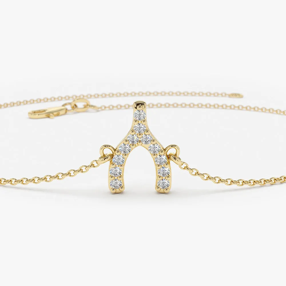 14K Diamond Wishbone Charm Bracelet