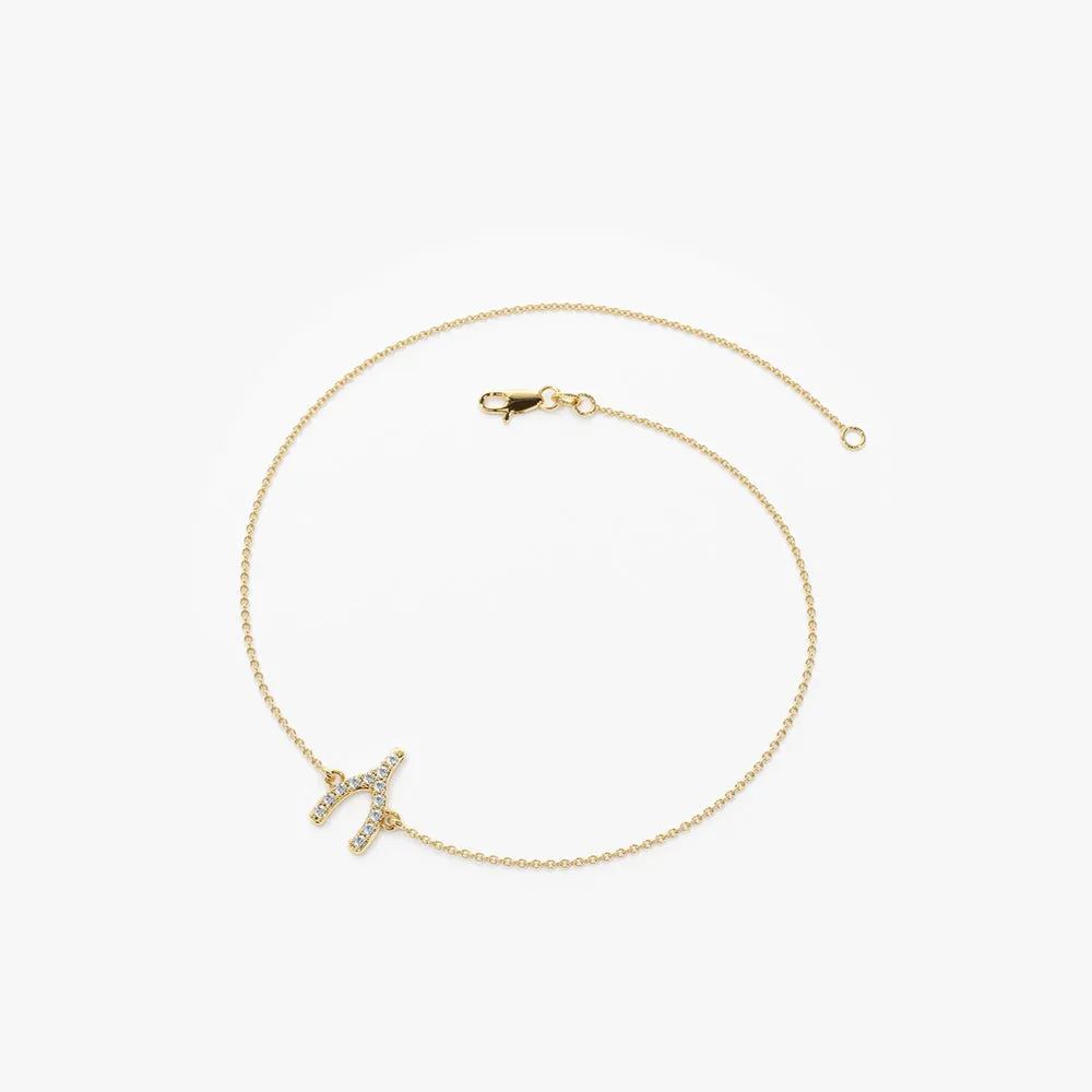 14K Diamond Wishbone Charm Bracelet