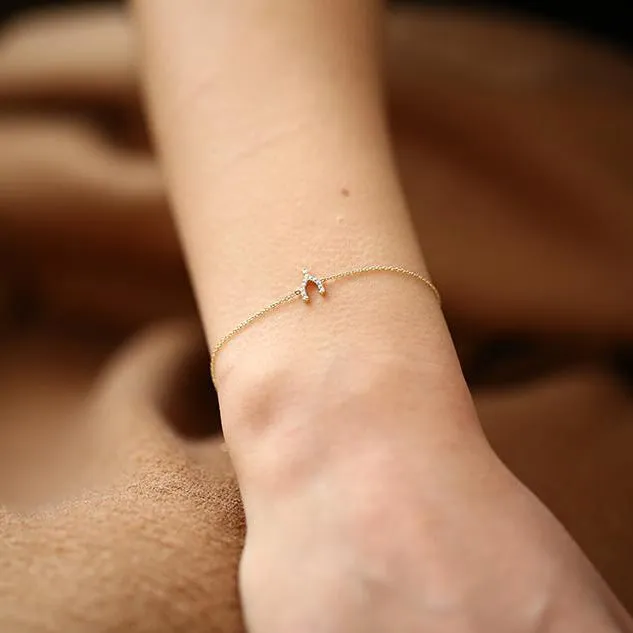 14K Diamond Wishbone Charm Bracelet