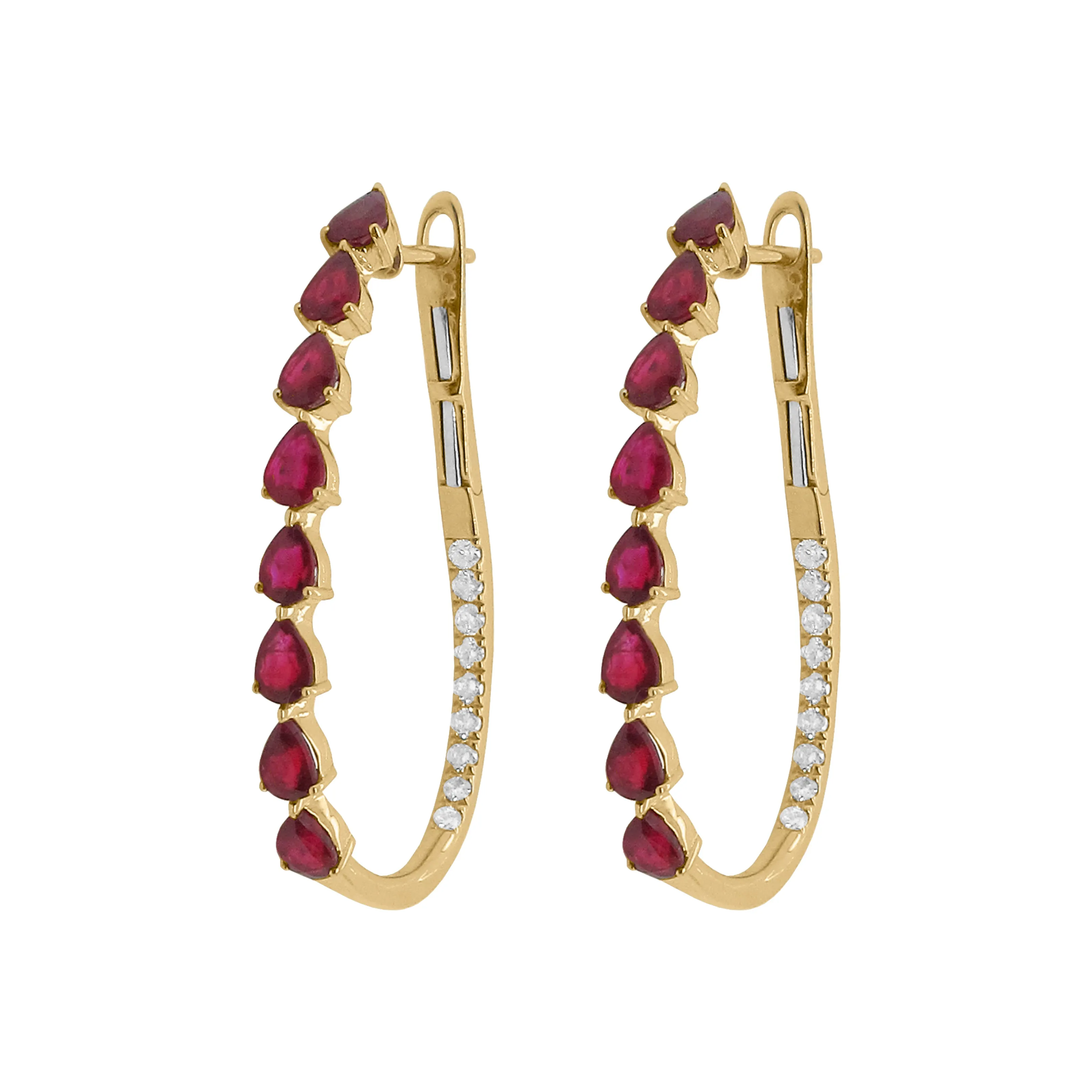 14K GOLD DIAMOND AND RUBY RACHEL HOOPS