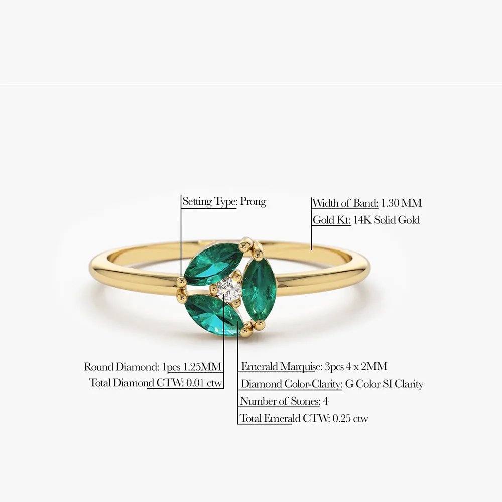 14K Marquise Emerald Cluster Ring