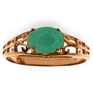 14K Solid Rose Gold Filigree Ring w/ Natural Emerald