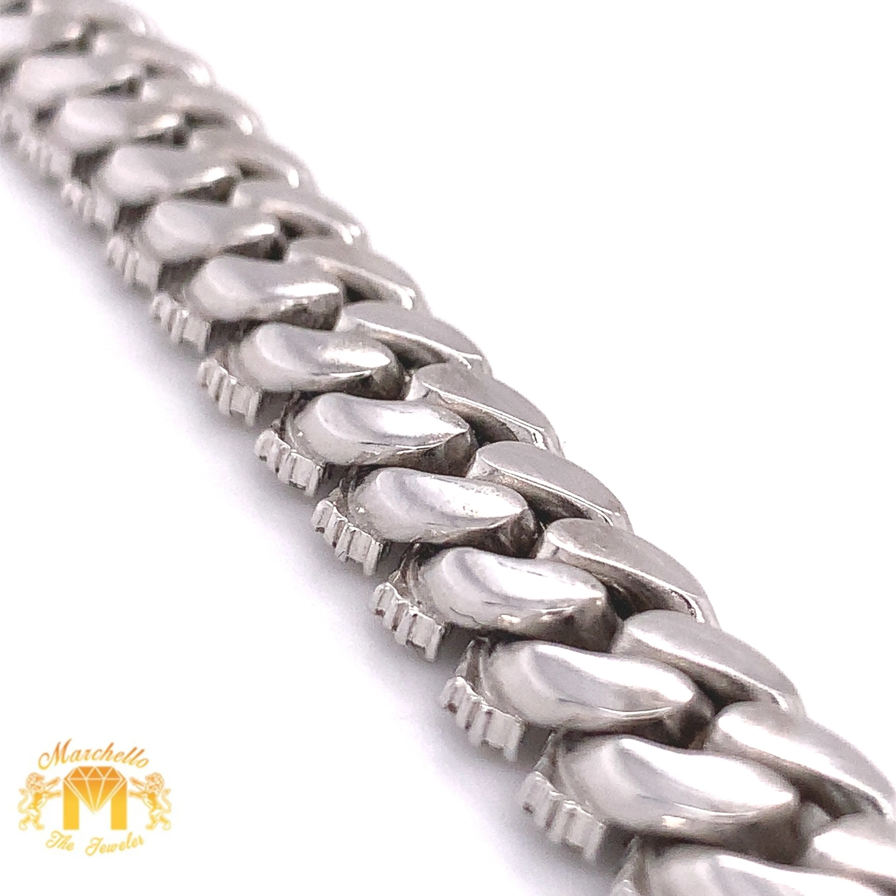 14k White Gold 11.6mm Digital Cuban Bracelet with Round Diamond (solid, prong setting)