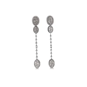14K White Gold Oval 1 Carat Diamond Cluster Drop Dangle Earrings