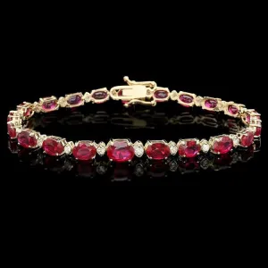 14K Yellow Gold 17.00 ctw Ruby and 0.75ctw Diamond Ladies Bracelet