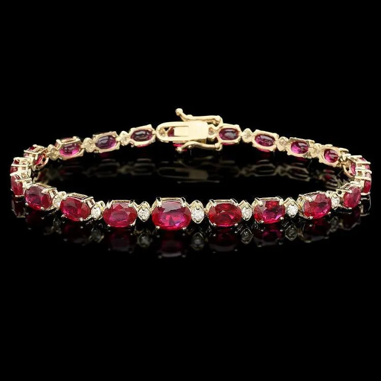 14K Yellow Gold 17.00 ctw Ruby and 0.75ctw Diamond Ladies Bracelet
