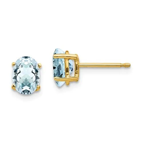 14KT GOLD 1.40 CTW OVAL AQUAMARINE EARRINGS