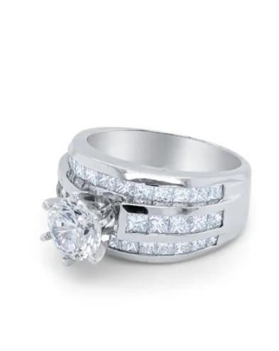 18k White Gold Engagement Ring Natural Diamond Multi Row Bridal Ring Made To Order