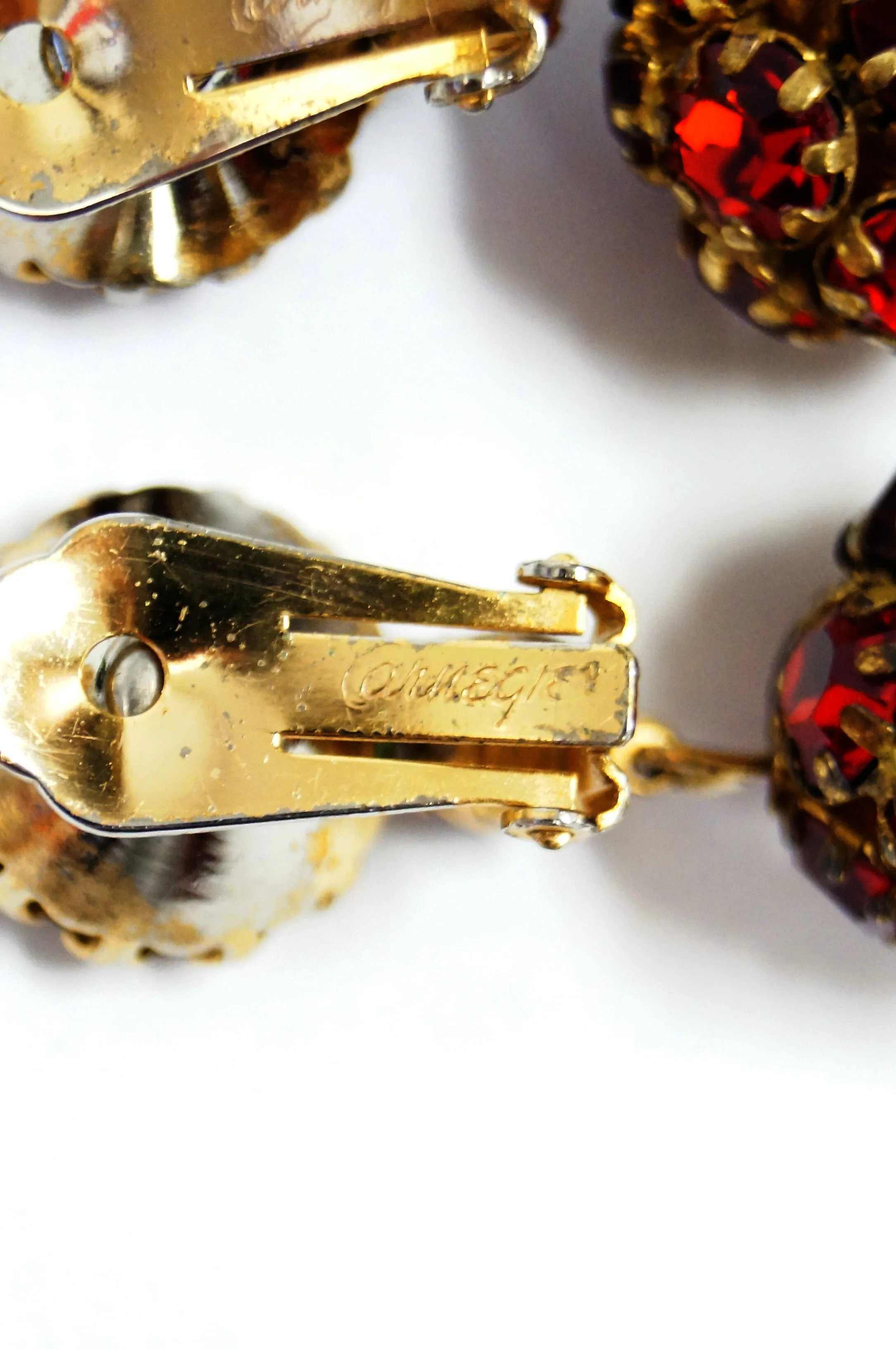 1940s Hattie Carnegie Ruby Red Rhinestone Drop Earrings