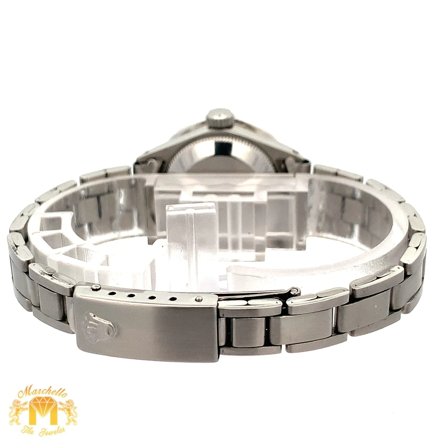 26mm Ladies`Rolex Datejust Watch with Stainless Steel Oyster Bracelet (Diamond mother of pearl (MOP) dial, diamond bezel)