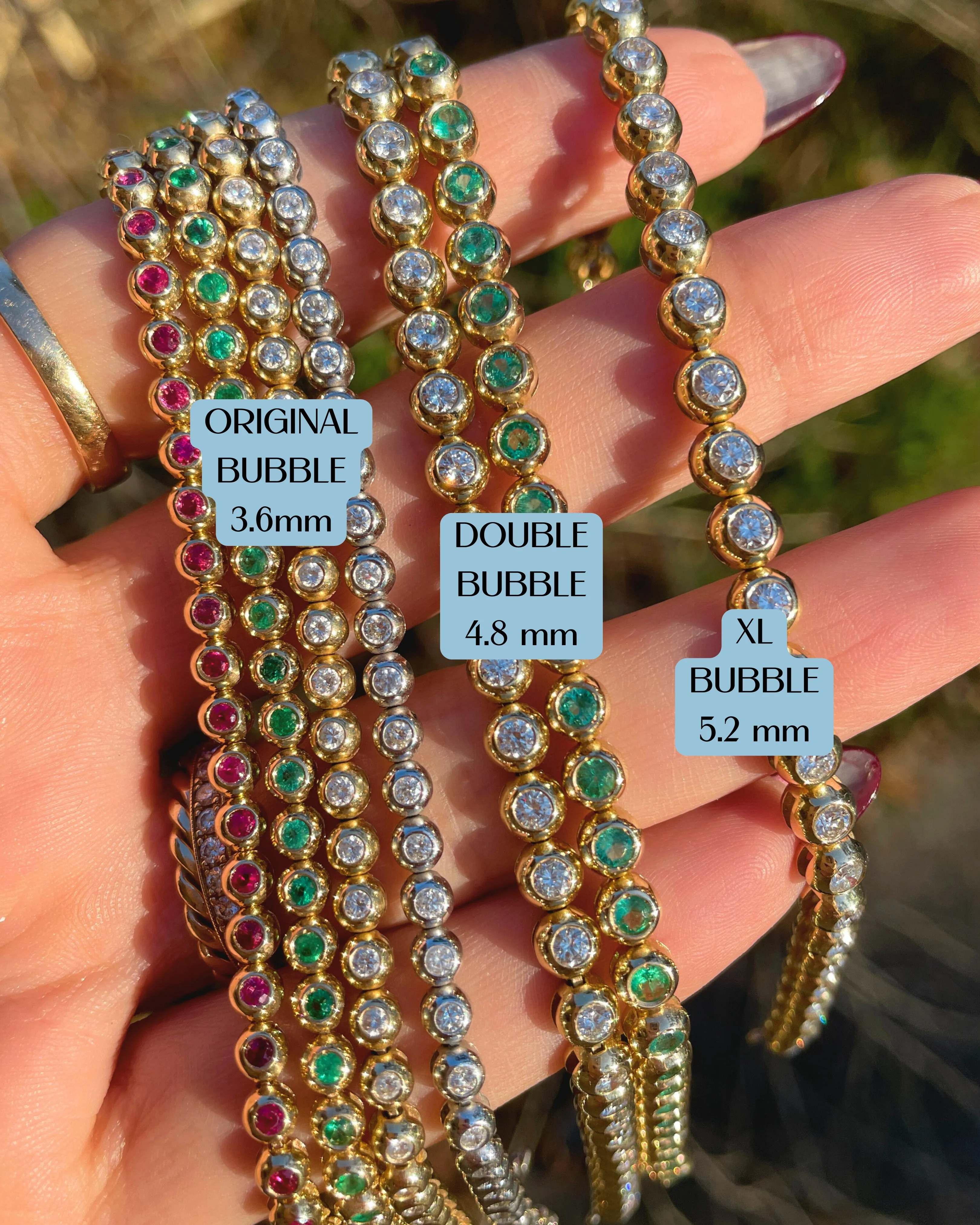 3GOG 18K XL Bubble Bracelet - Emerald, Ruby, or Sapphire - PREORDER DOWNPAYMENT