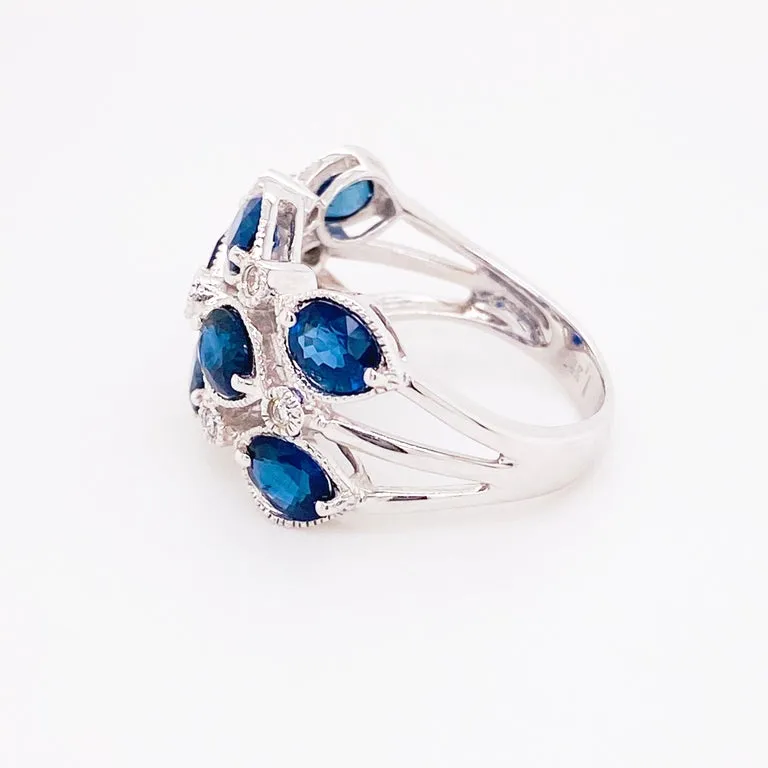 4 Carat Blue Sapphire & Diamond Fashion Ring 14 Karat Gold 3.75ct Cocktail Ring
