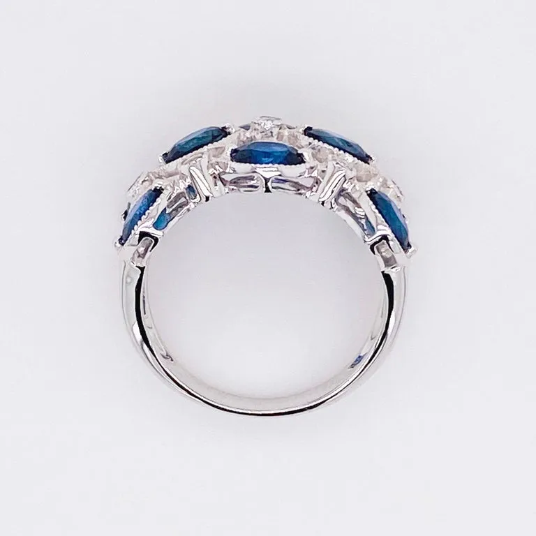 4 Carat Blue Sapphire & Diamond Fashion Ring 14 Karat Gold 3.75ct Cocktail Ring