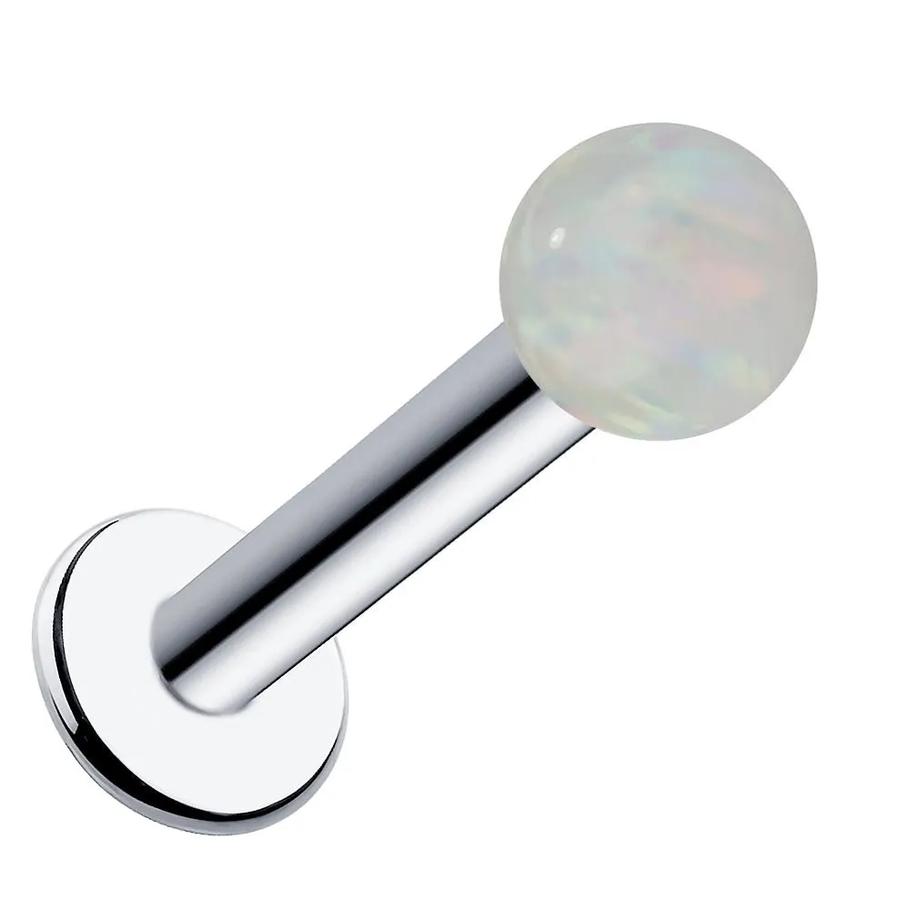 4mm White Opal 14k Gold Flat Back Labret