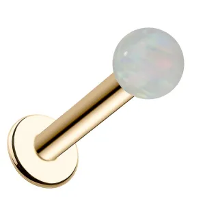 4mm White Opal 14k Gold Flat Back Labret