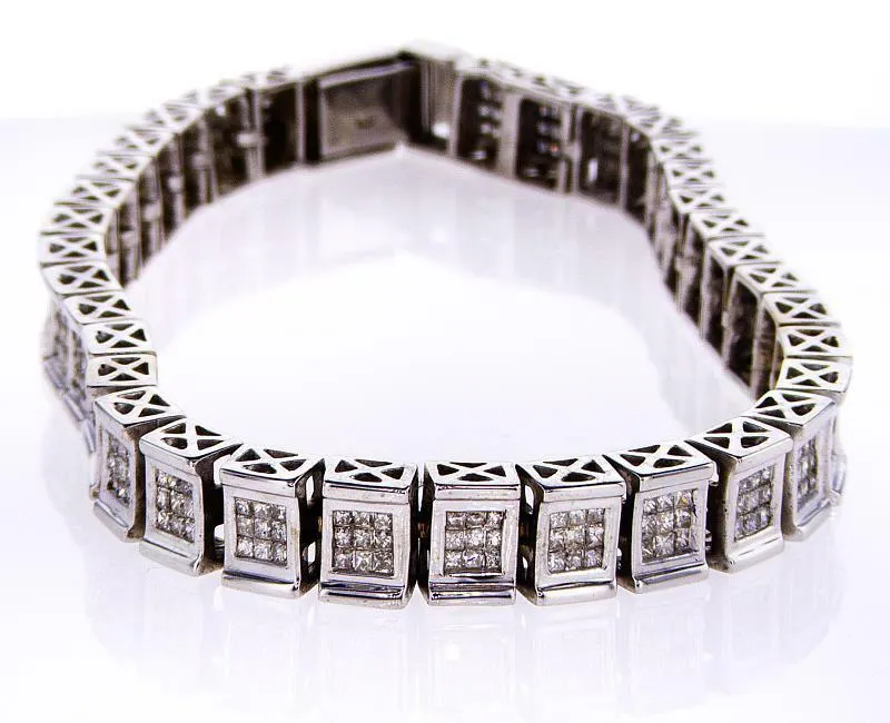 6 CT Diamond Channel Bracelet Certified 14K White Gold Natural Princess Cut