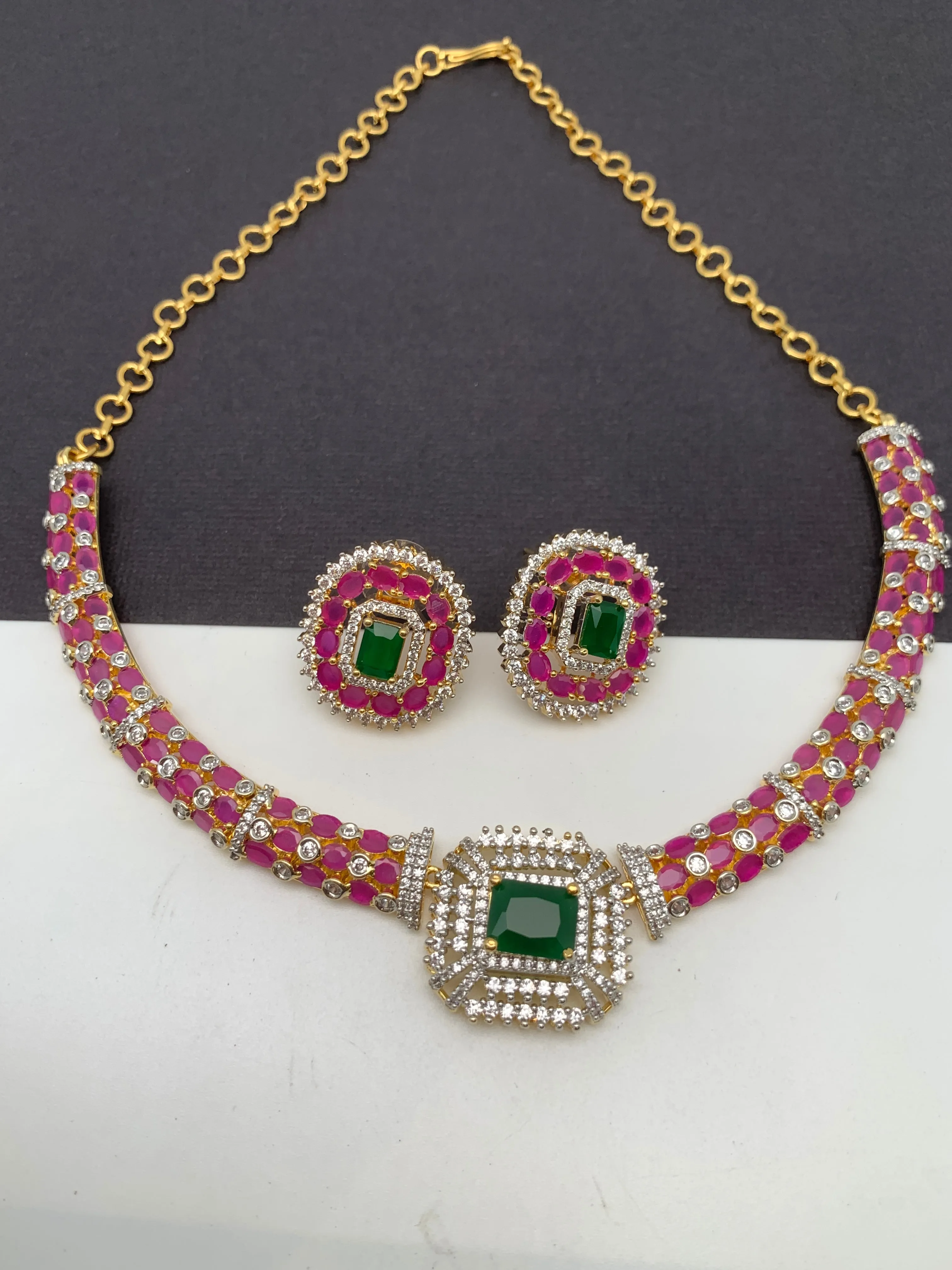AD Color Stone Kanthi Style Short Neckline Necklace