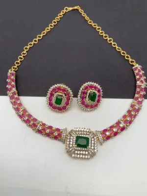AD Color Stone Kanthi Style Short Neckline Necklace