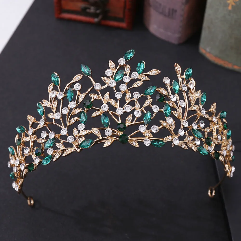 American popular wedding hair accessories, headbands, forest leaf inlaid with rhinestone crystal, cross-border hot selling bridal crown