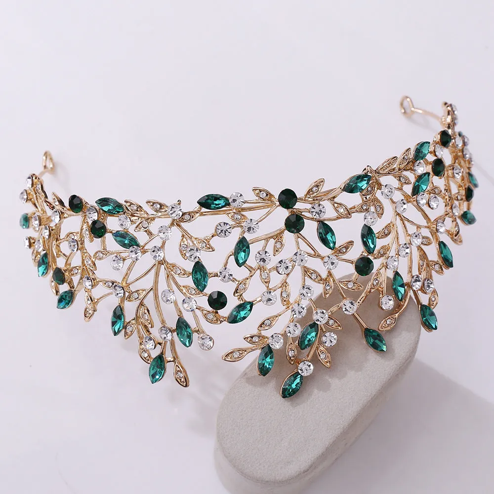 American popular wedding hair accessories, headbands, forest leaf inlaid with rhinestone crystal, cross-border hot selling bridal crown