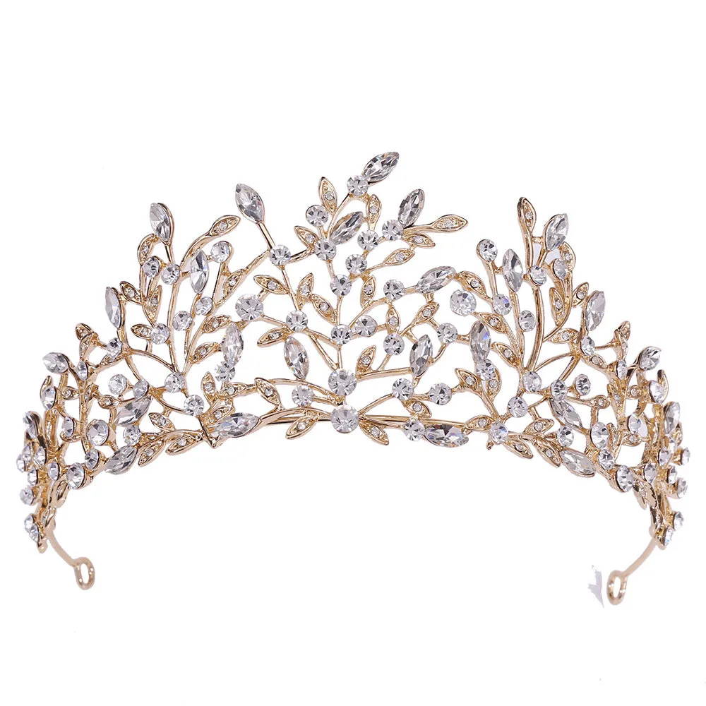 American popular wedding hair accessories, headbands, forest leaf inlaid with rhinestone crystal, cross-border hot selling bridal crown