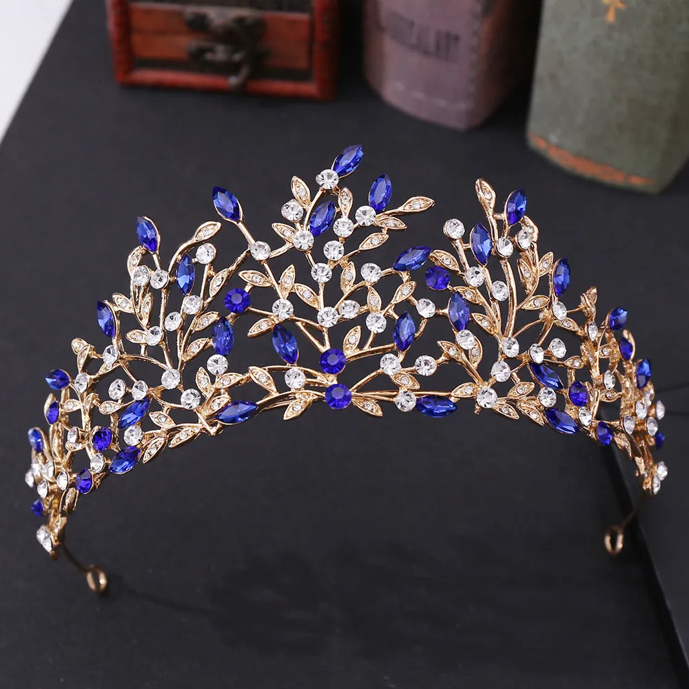 American popular wedding hair accessories, headbands, forest leaf inlaid with rhinestone crystal, cross-border hot selling bridal crown