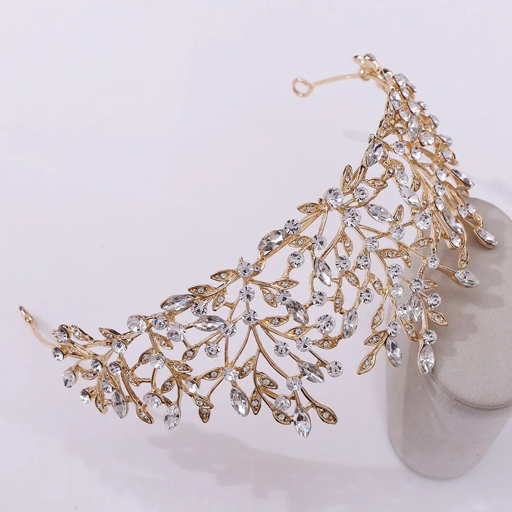 American popular wedding hair accessories, headbands, forest leaf inlaid with rhinestone crystal, cross-border hot selling bridal crown