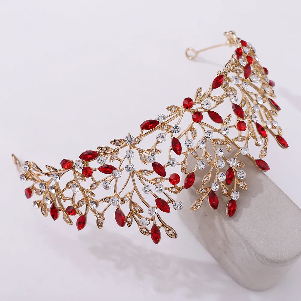 American popular wedding hair accessories, headbands, forest leaf inlaid with rhinestone crystal, cross-border hot selling bridal crown
