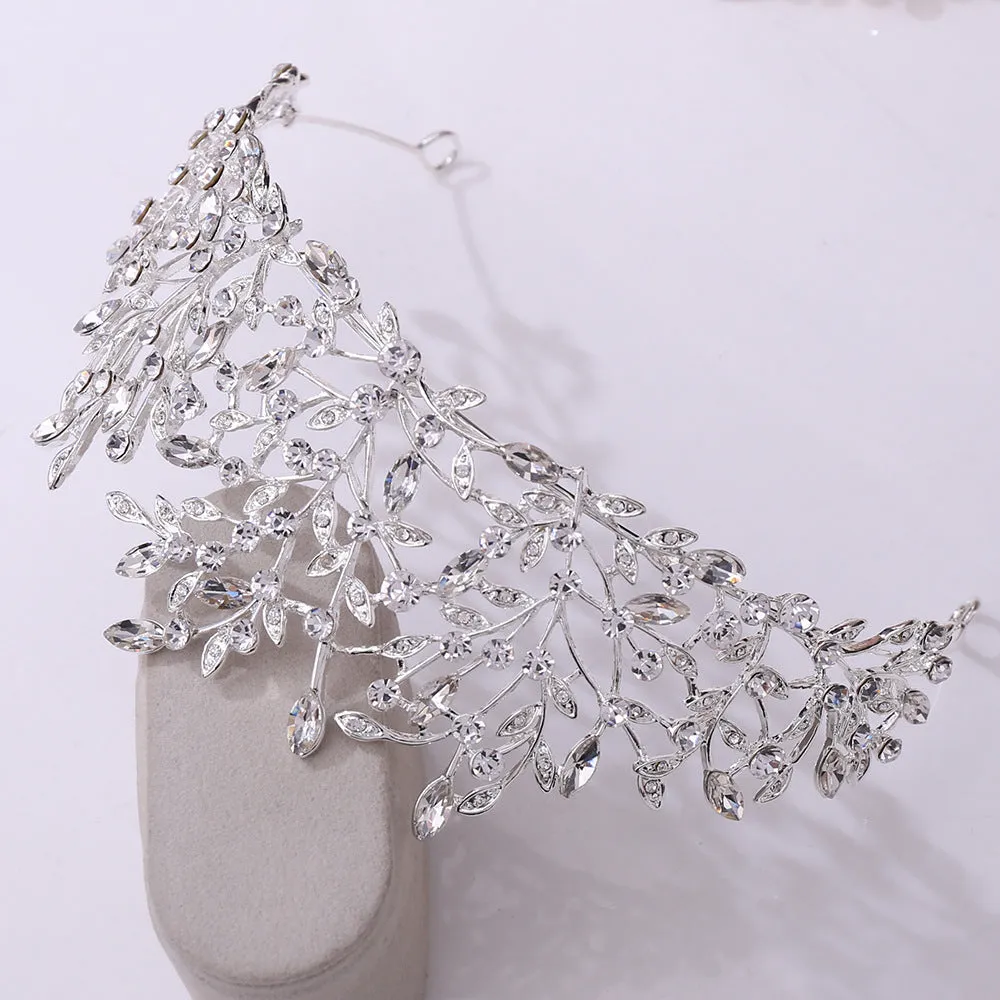 American popular wedding hair accessories, headbands, forest leaf inlaid with rhinestone crystal, cross-border hot selling bridal crown