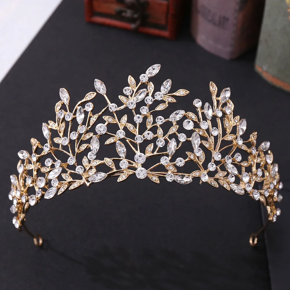 American popular wedding hair accessories, headbands, forest leaf inlaid with rhinestone crystal, cross-border hot selling bridal crown