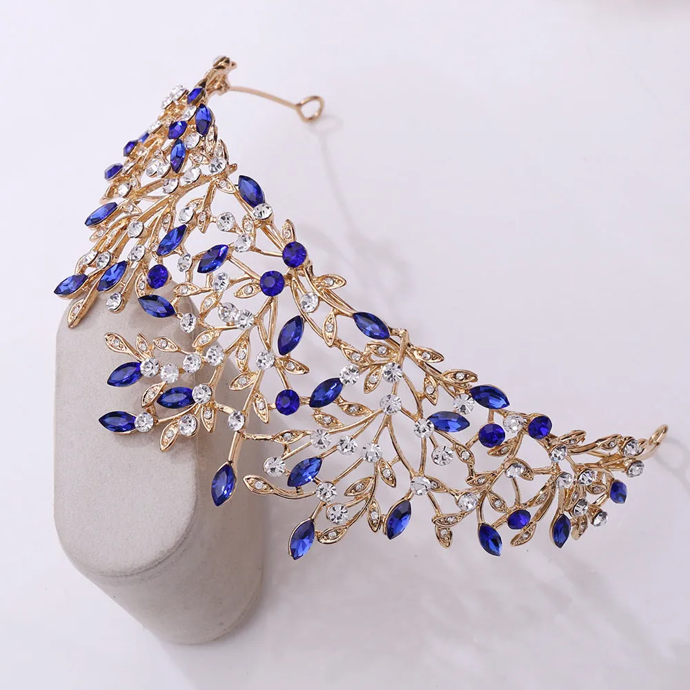 American popular wedding hair accessories, headbands, forest leaf inlaid with rhinestone crystal, cross-border hot selling bridal crown