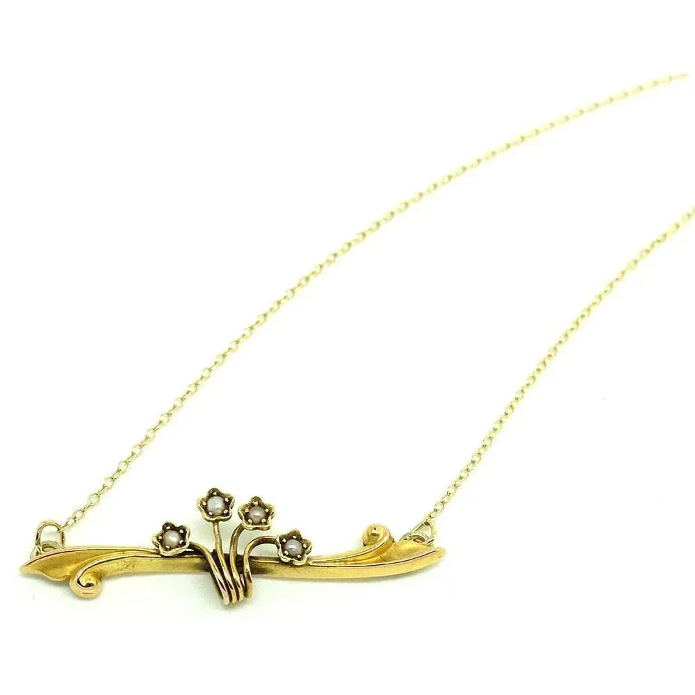 Antique Edwardian 1909 Pearl Floral 15ct Gold Conversion Necklace