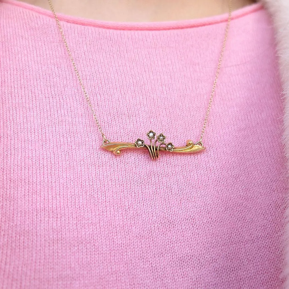 Antique Edwardian 1909 Pearl Floral 15ct Gold Conversion Necklace