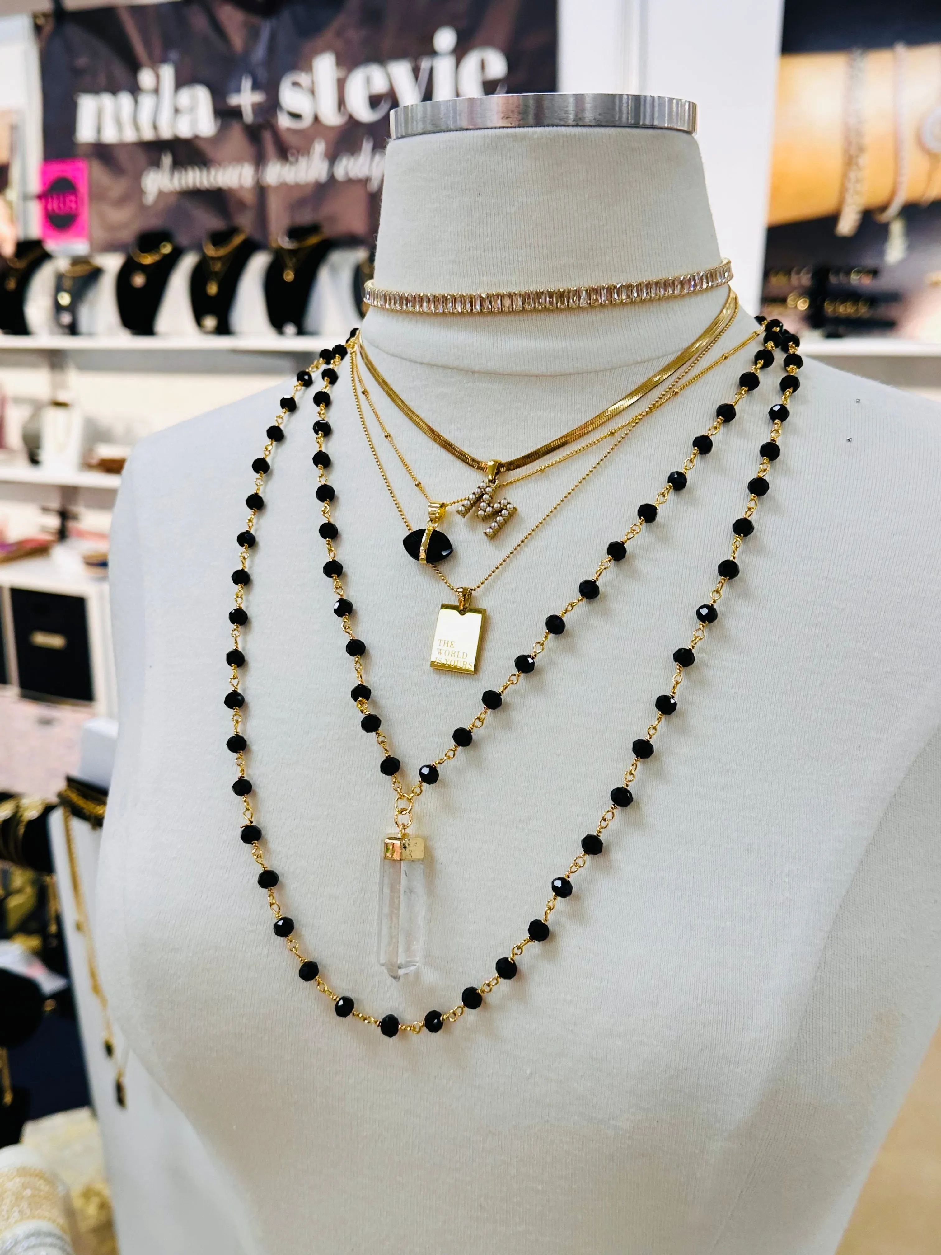 ARI Dainty Pearl Letter on Herringbone Chain Necklace