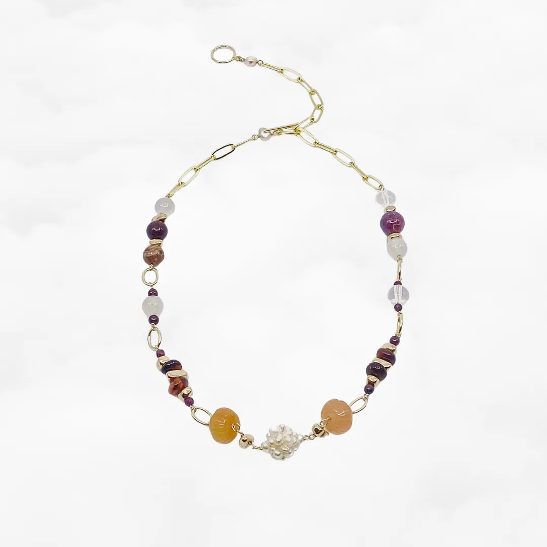 Autumn Gemstone and Pearl Station Necklace
