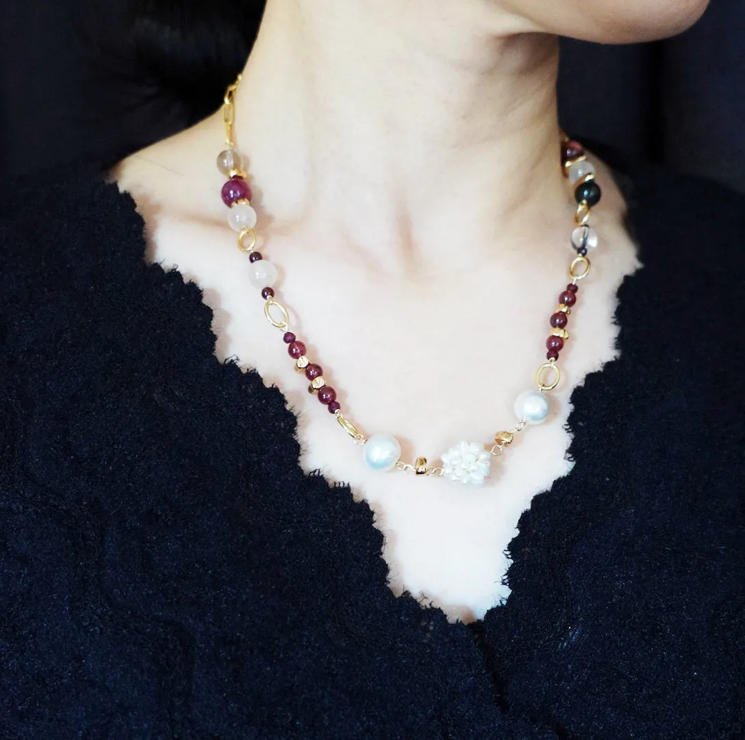 Autumn Gemstone and Pearl Station Necklace