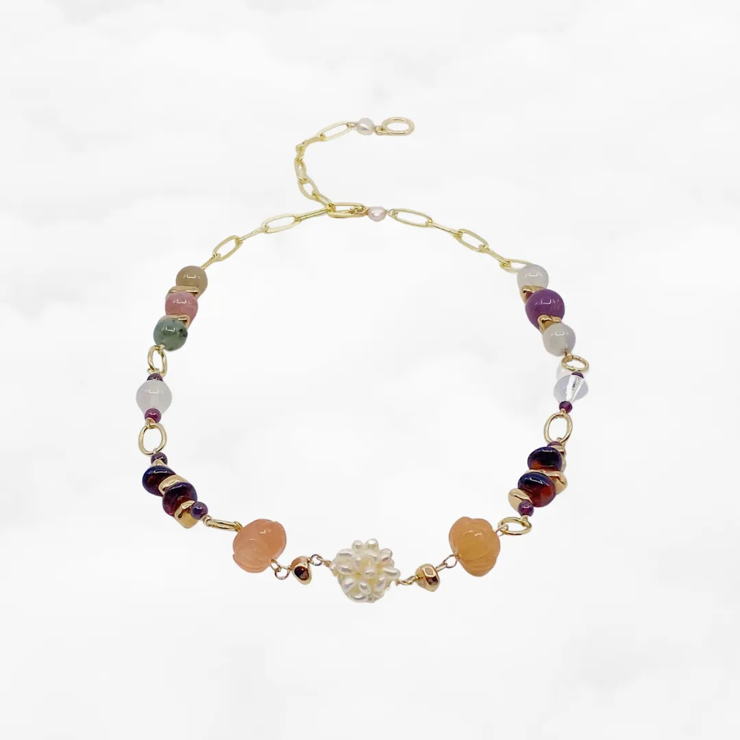 Autumn Gemstone and Pearl Station Necklace