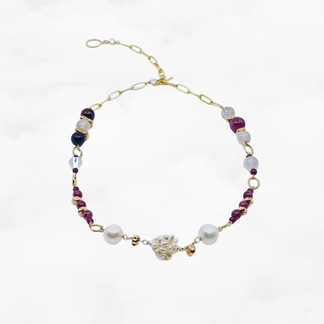 Autumn Gemstone and Pearl Station Necklace