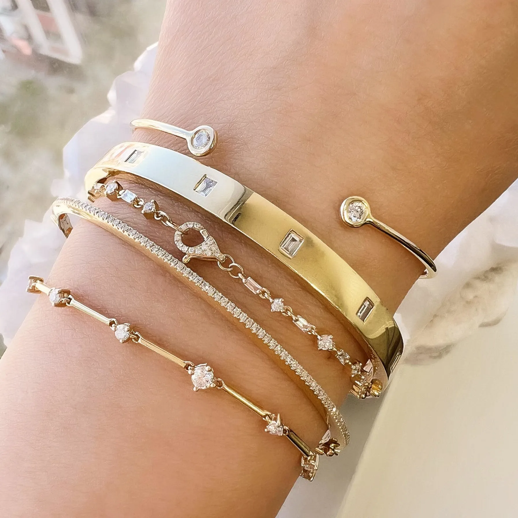 Baguette and Round Diamond Confetti Bracelet