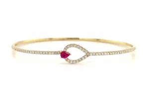 Bangle Bracelet 14kt Gold Pear Ruby & Diamonds
