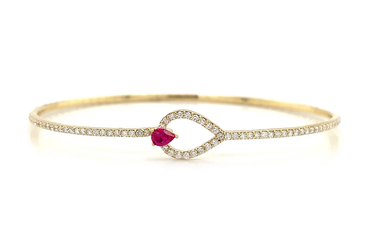 Bangle Bracelet 14kt Gold Pear Ruby & Diamonds