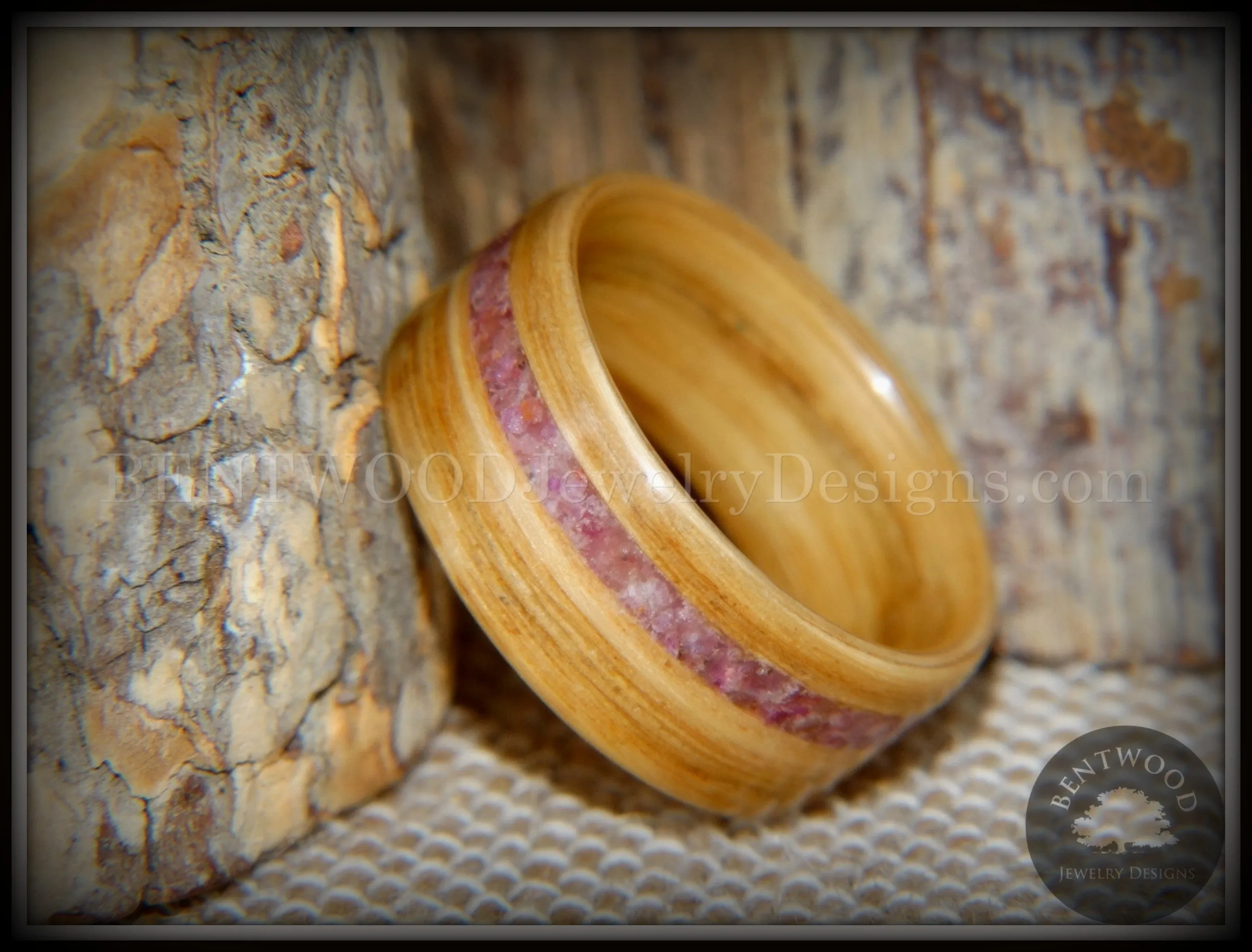 Bentwood Ring - "Ruby Rose" North American White Oak Ruby Inlay