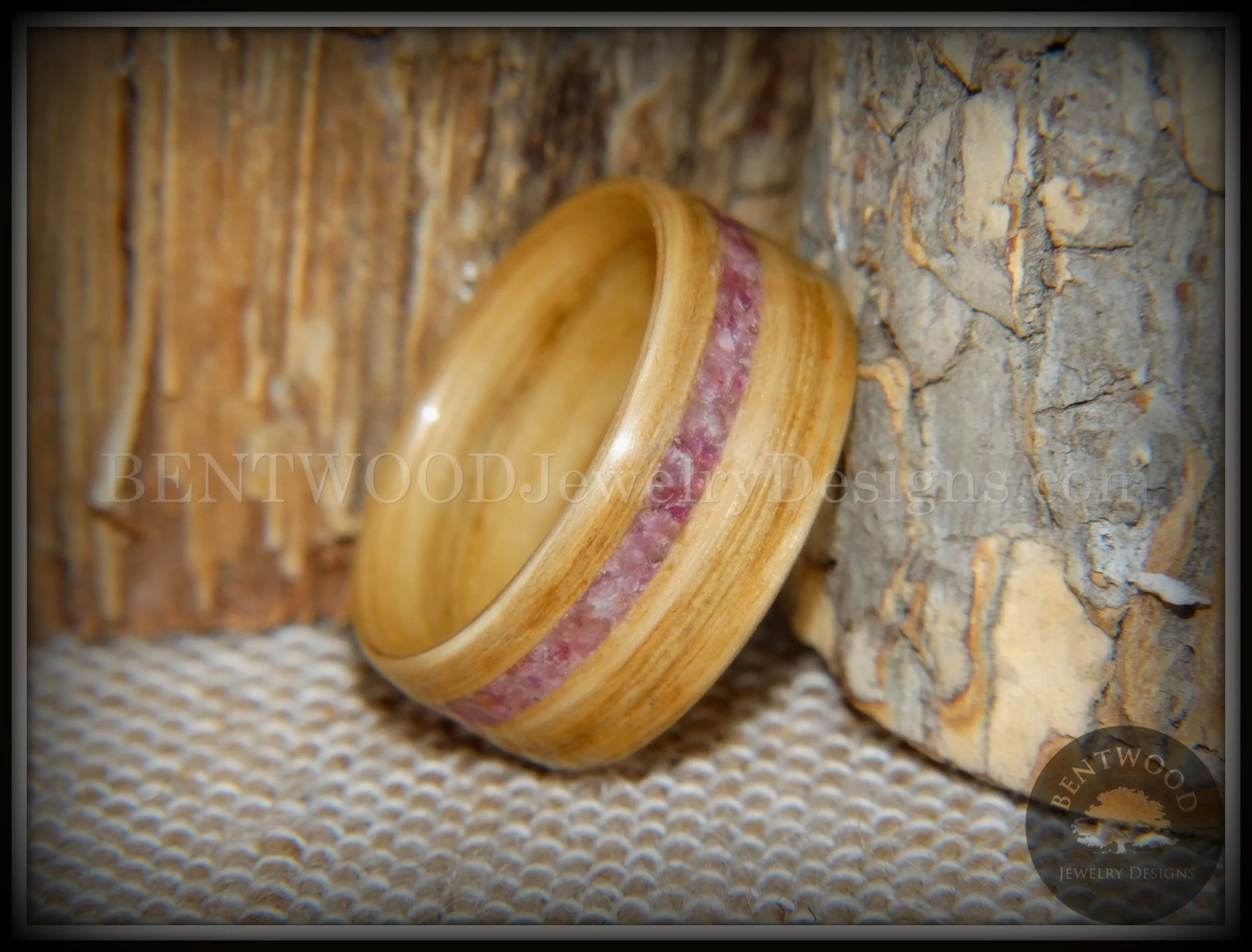 Bentwood Ring - "Ruby Rose" North American White Oak Ruby Inlay