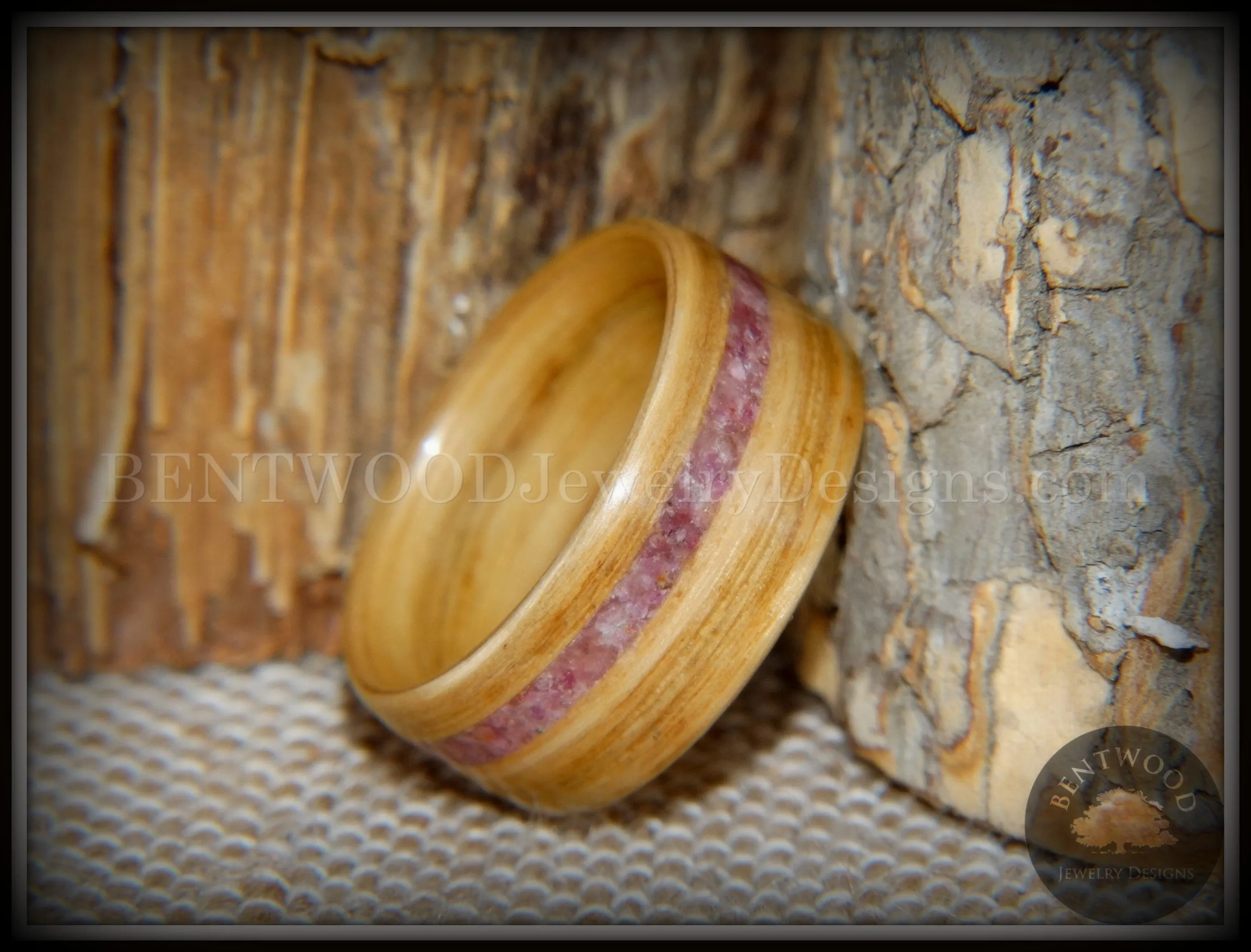 Bentwood Ring - "Ruby Rose" North American White Oak Ruby Inlay