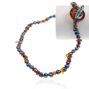 Black Freshwater Pearl & Amber Circle Clasp