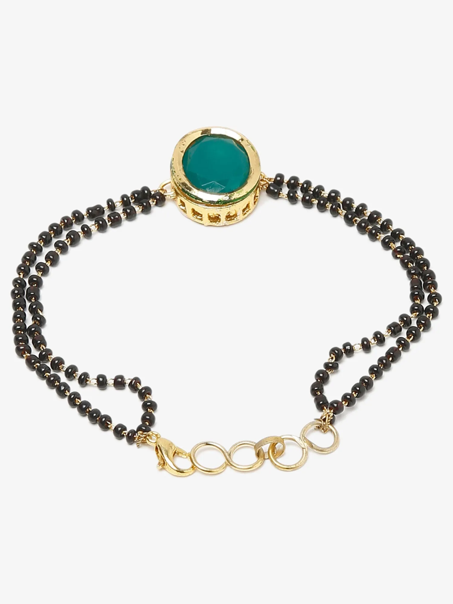 Black Gold-Plated Kundan Mangalsutra Bracelet - Ruby Raang