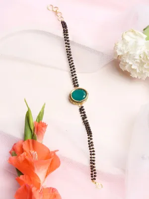 Black Gold-Plated Kundan Mangalsutra Bracelet - Ruby Raang
