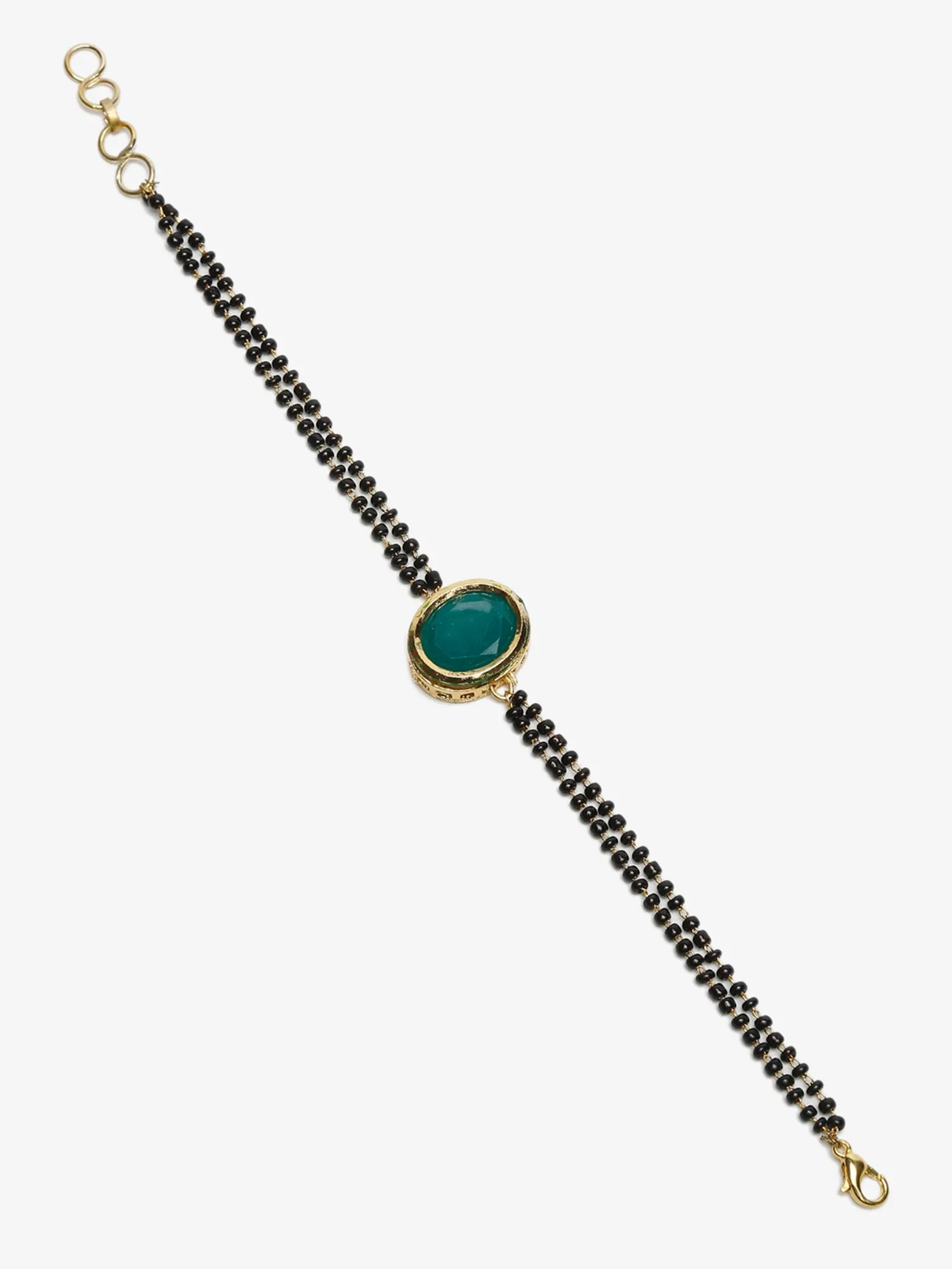 Black Gold-Plated Kundan Mangalsutra Bracelet - Ruby Raang