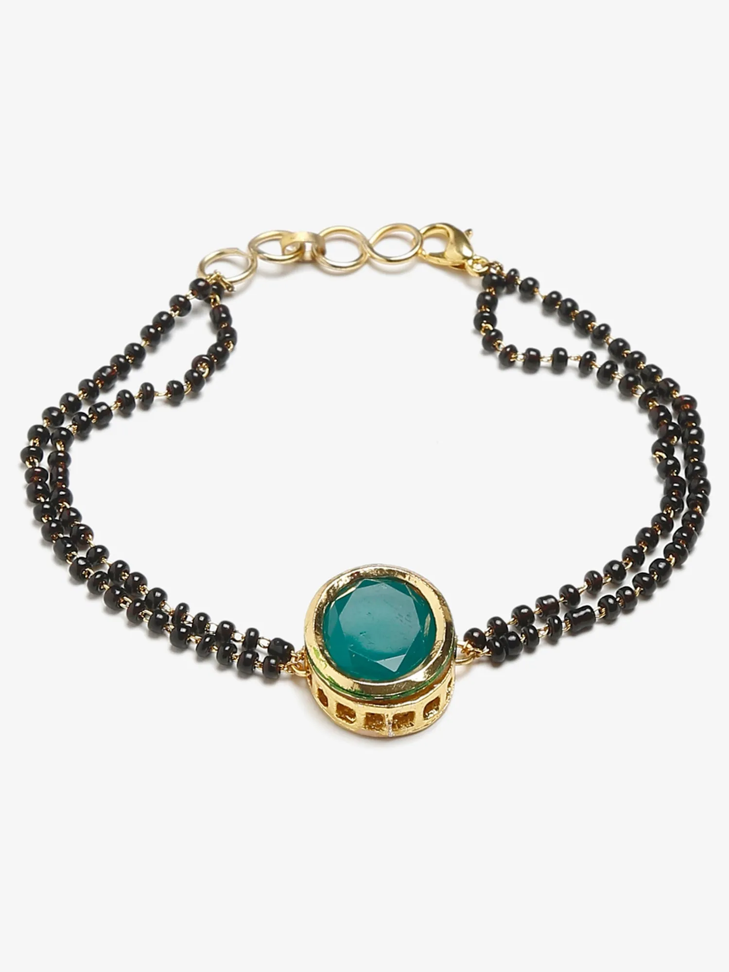 Black Gold-Plated Kundan Mangalsutra Bracelet - Ruby Raang